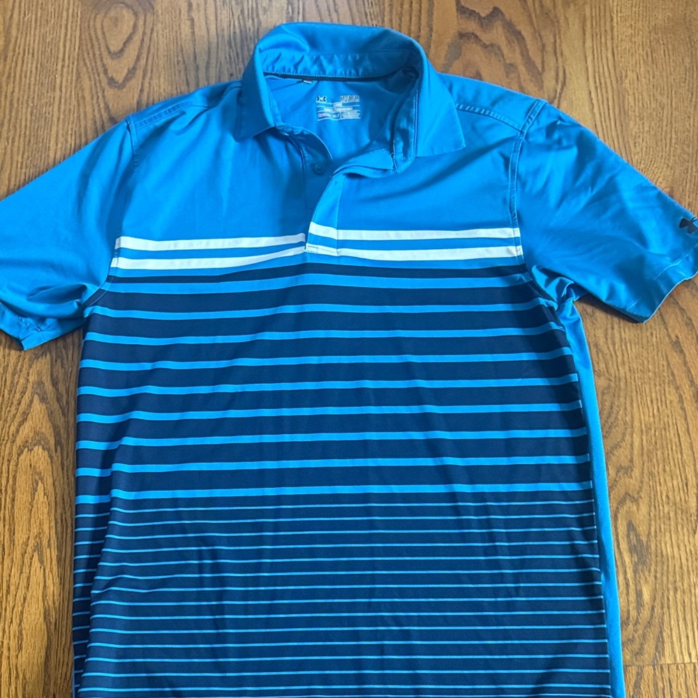 Under Armour Men's Polo with Blue and White Stripes